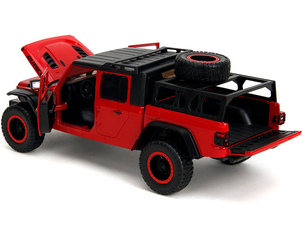 2020 Jeep Gladiator Rubicon Pickup Truck Red with Black Top and Extra Wheels “Just Trucks” Series 1/24 Diecast Model Car by Jada