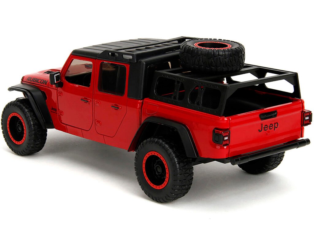 2020 Jeep Gladiator Rubicon Pickup Truck Red with Black Top and Extra Wheels “Just Trucks” Series 1/24 Diecast Model Car by Jada