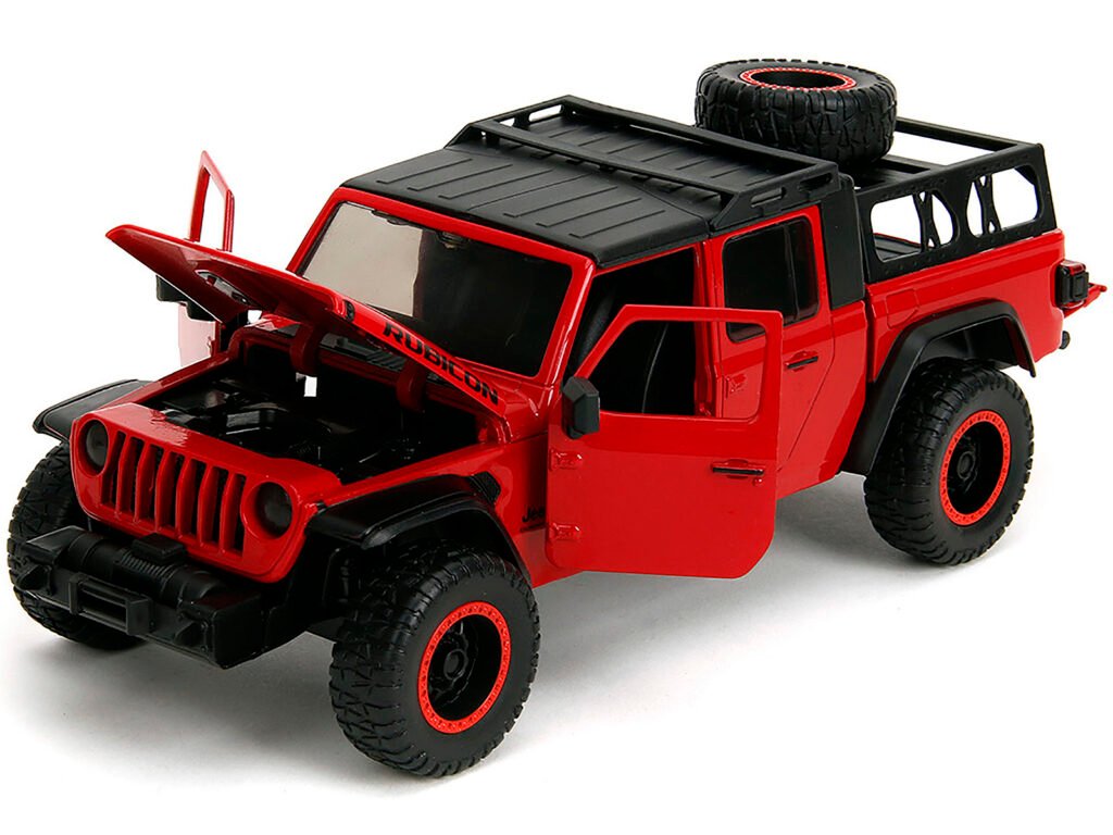 2020 Jeep Gladiator Rubicon Pickup Truck Red with Black Top and Extra Wheels “Just Trucks” Series 1/24 Diecast Model Car by Jada