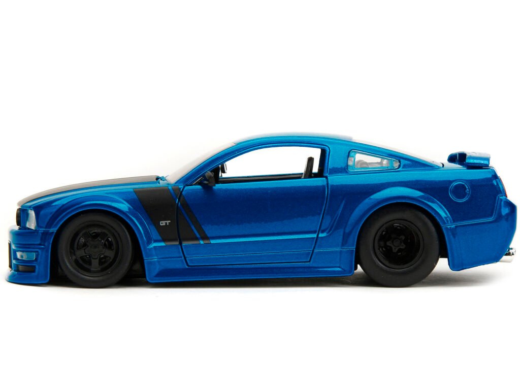 2006 Ford Mustang GT Blue Metallic with Matt Black Hood and Stripes “Bigtime Muscle” Series 1/24 Diecast Model Car by Jada