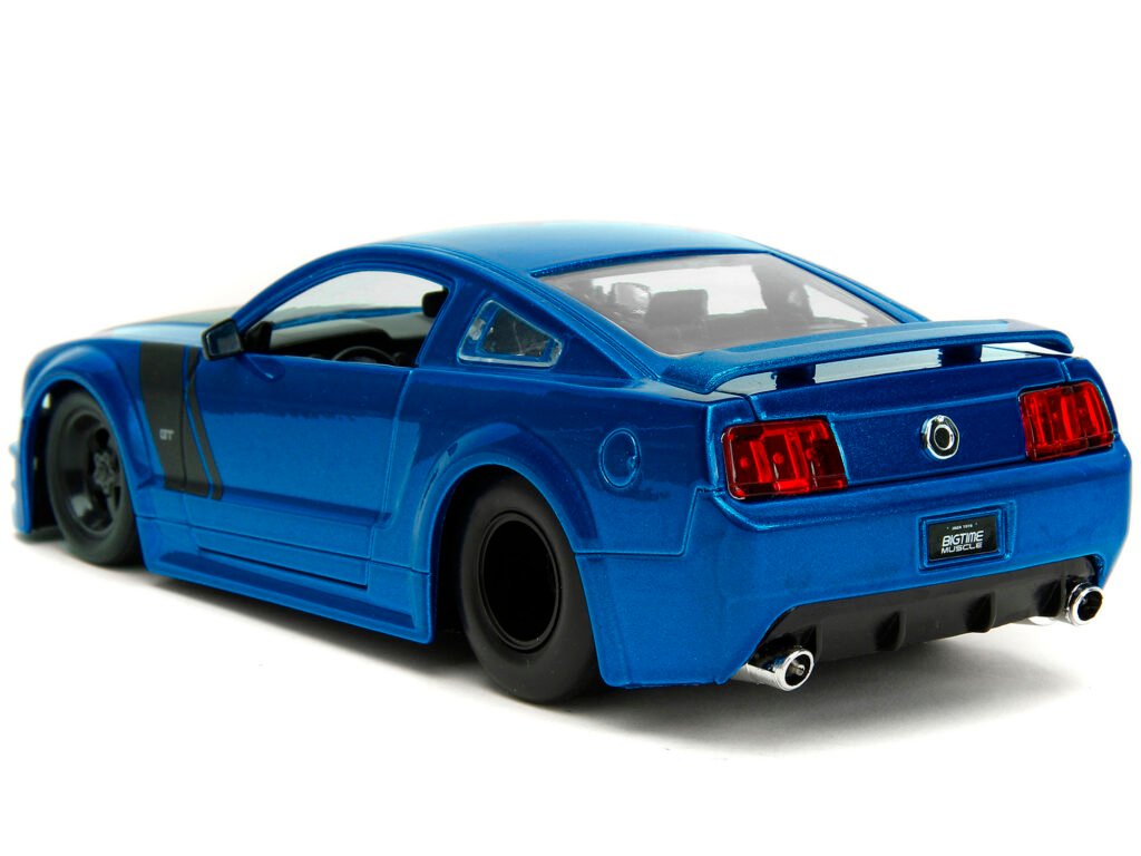 2006 Ford Mustang GT Blue Metallic with Matt Black Hood and Stripes “Bigtime Muscle” Series 1/24 Diecast Model Car by Jada