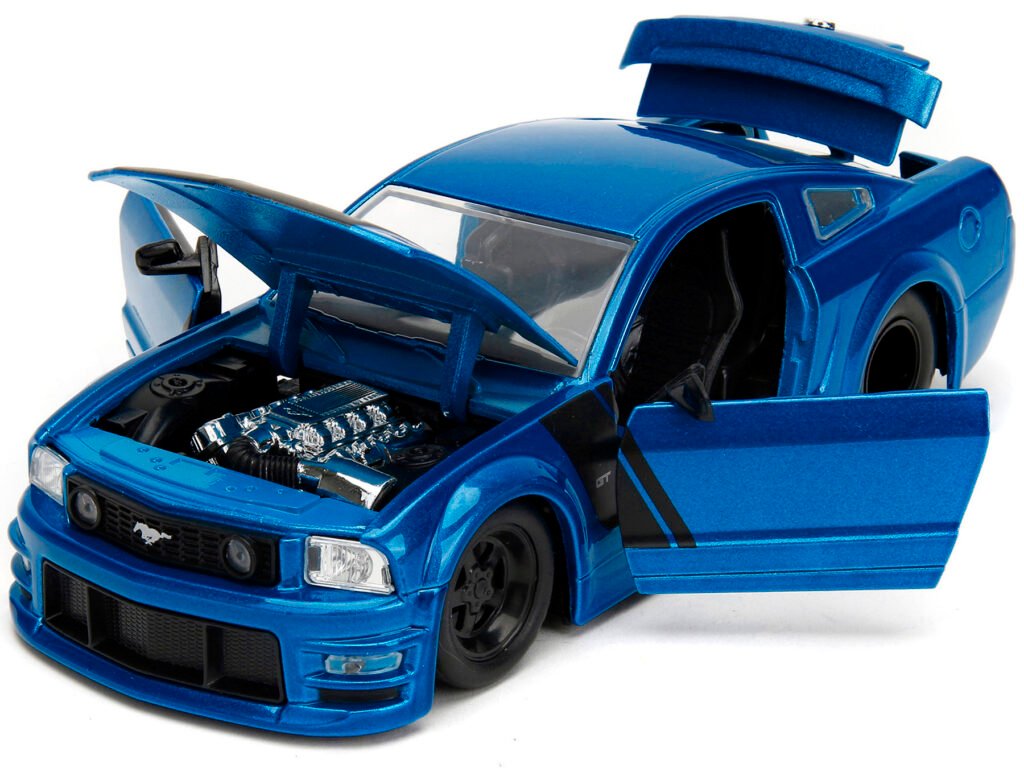 2006 Ford Mustang GT Blue Metallic with Matt Black Hood and Stripes “Bigtime Muscle” Series 1/24 Diecast Model Car by Jada