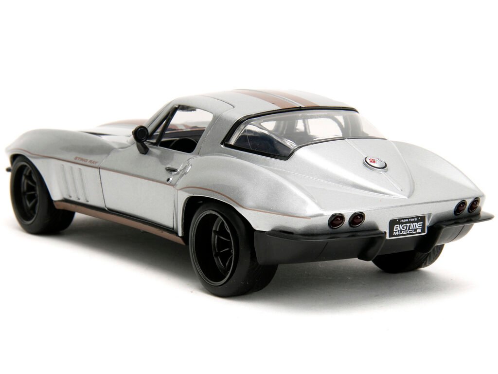 1966 Chevrolet Corvette Silver Metallic with Bronze Stripes “Bigtime Muscle” Series 1/24 Diecast Model Car by Jada
