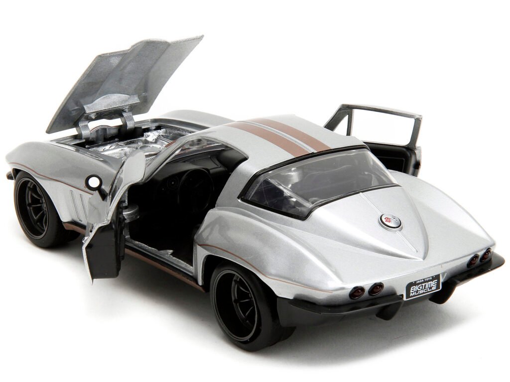 1966 Chevrolet Corvette Silver Metallic with Bronze Stripes “Bigtime Muscle” Series 1/24 Diecast Model Car by Jada