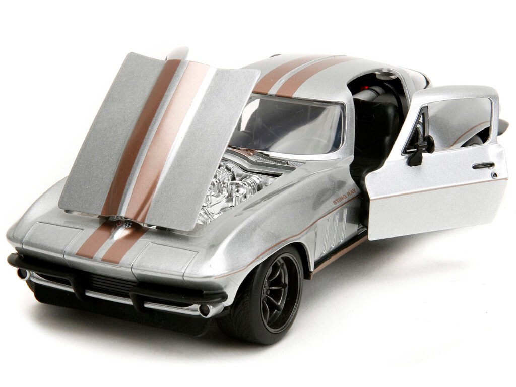 1966 Chevrolet Corvette Silver Metallic with Bronze Stripes “Bigtime Muscle” Series 1/24 Diecast Model Car by Jada