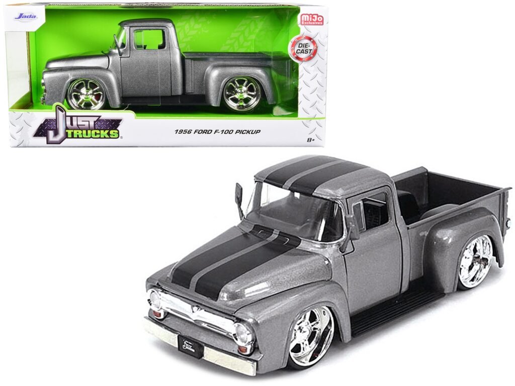 1956 Ford F-100 Pickup Truck Gray Metallic with Black Stripes “Just Trucks” Series 1/24 Diecast Model Car by Jada