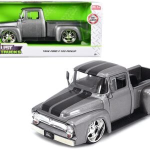 1956 Ford F-100 Pickup Truck Gray Metallic with Black Stripes "Just Trucks" Series 1/24 Diecast Model Car by Jada