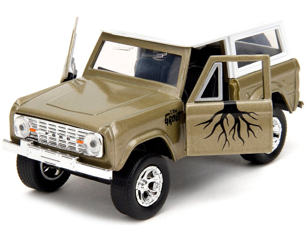 1973 Ford Bronco Gold Metallic with White Top and Groot Diecast Figure “Guardians of the Galaxy” “Marvel” Series 1/32 Diecast Model Car by Jada