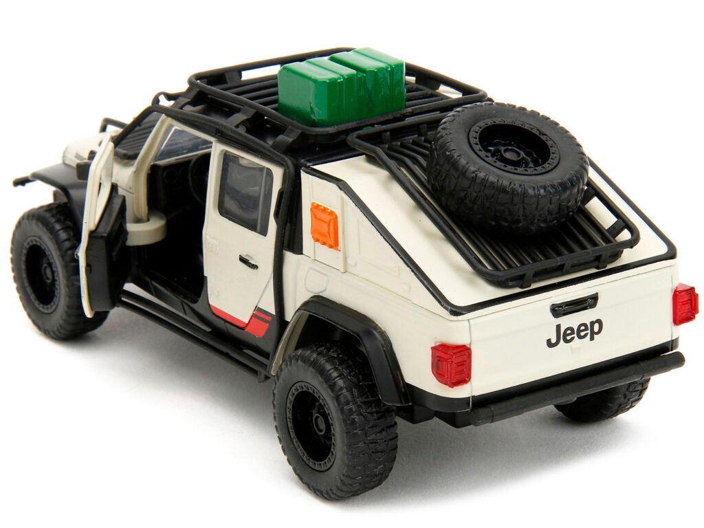 Jeep Gladiator Pickup Truck with Equipment Shell Beige with Graphics “Biosyn Genetics” “Jurassic World Dominion” (2022) Movie “Hollywood Rides” Series 1/32 Diecast Model Car by Jada