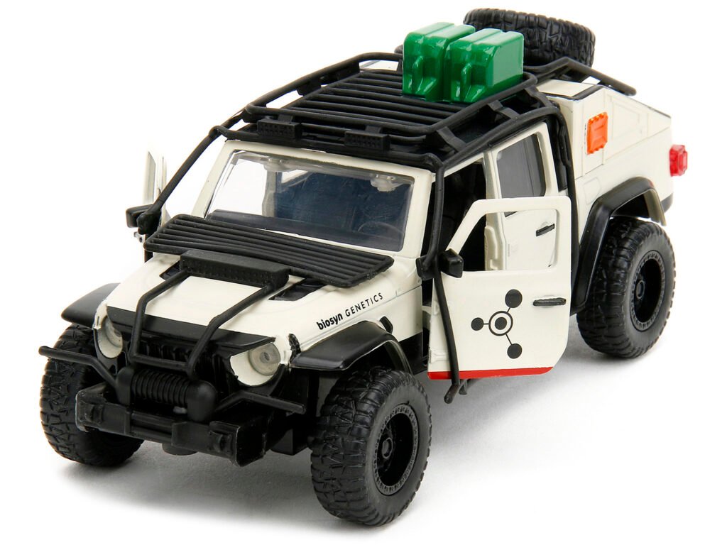 Jeep Gladiator Pickup Truck with Equipment Shell Beige with Graphics “Biosyn Genetics” “Jurassic World Dominion” (2022) Movie “Hollywood Rides” Series 1/32 Diecast Model Car by Jada