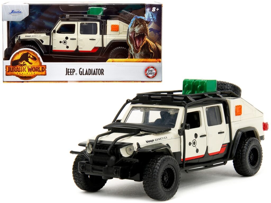 Jeep Gladiator Pickup Truck with Equipment Shell Beige with Graphics “Biosyn Genetics” “Jurassic World Dominion” (2022) Movie “Hollywood Rides” Series 1/32 Diecast Model Car by Jada