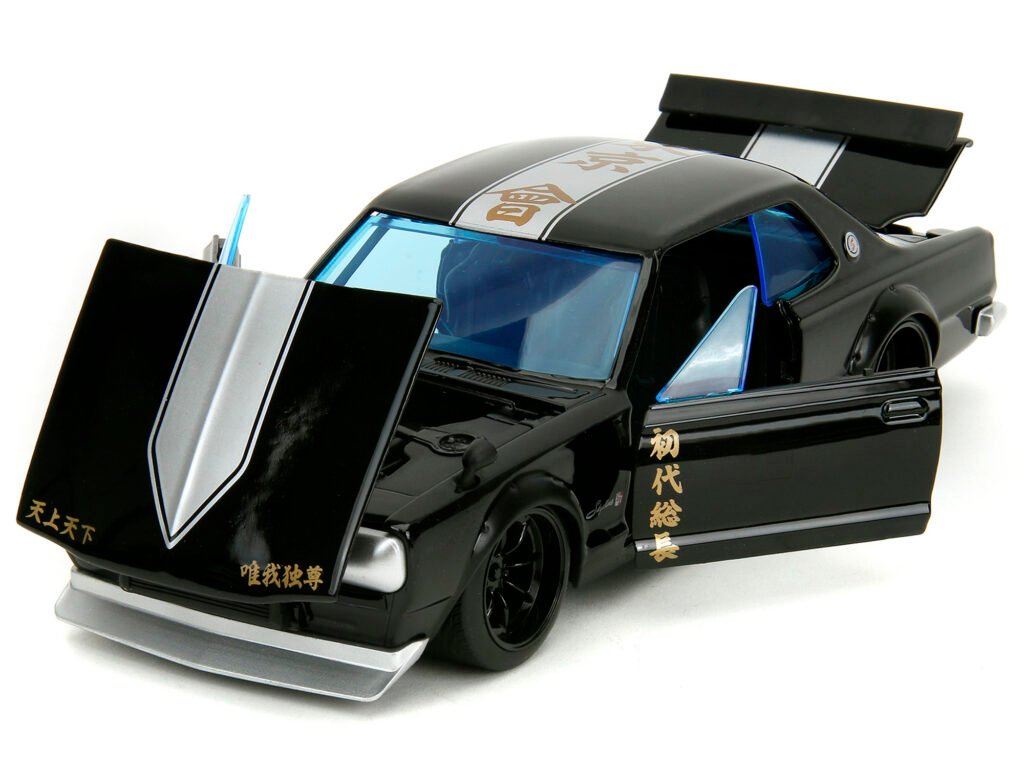 1971 Nissan Skyline GT-R RHD (Right Hand Drive) Black with Silver Stripe and Mikey Diecast Figure “Tokyo Revengers” (2021) TV Series “Anime Hollywood Rides” Series 1/24 Diecast Model Car by Jada