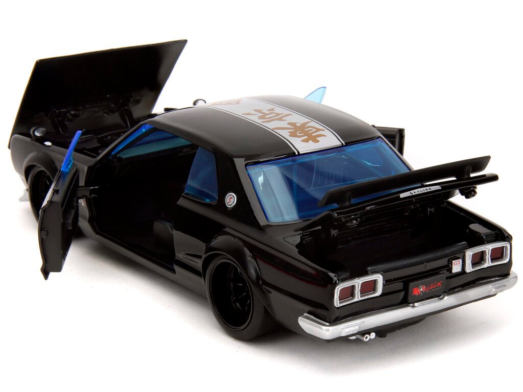1971 Nissan Skyline GT-R RHD (Right Hand Drive) Black with Silver Stripe and Mikey Diecast Figure “Tokyo Revengers” (2021) TV Series “Anime Hollywood Rides” Series 1/24 Diecast Model Car by Jada