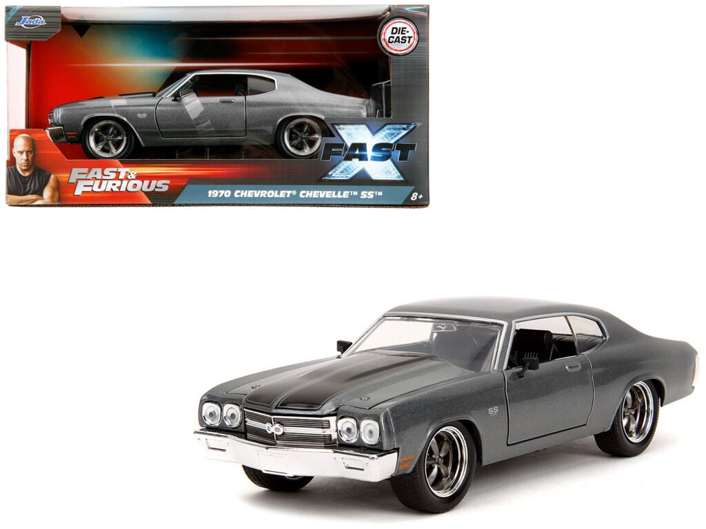 1970 Chevrolet Chevelle SS Gray Metallic with Black Stripes “Fast & Furious” (2009) Movie “Fast & Furious” Series 1/24 Diecast Model Car by Jada