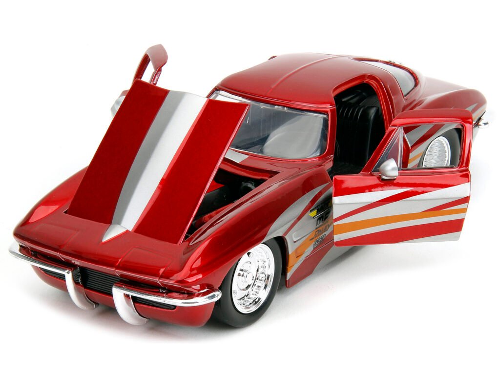 1963 Chevrolet Corvette Stingray Red Metallic with Silver Graphics “Bigtime Muscle” Series 1/24 Diecast Model Car by Jada