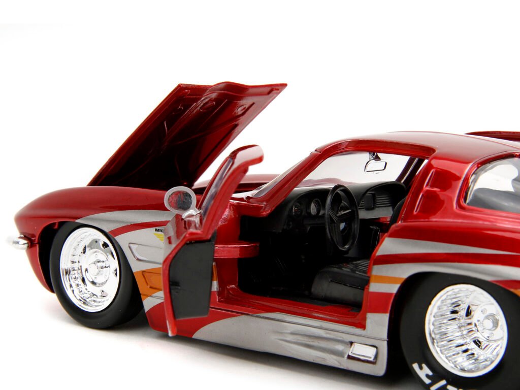 1963 Chevrolet Corvette Stingray Red Metallic with Silver Graphics “Bigtime Muscle” Series 1/24 Diecast Model Car by Jada