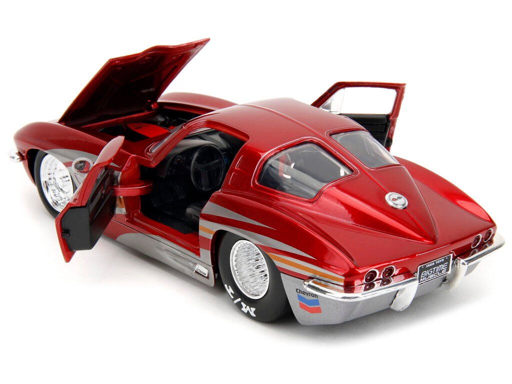 1963 Chevrolet Corvette Stingray Red Metallic with Silver Graphics “Bigtime Muscle” Series 1/24 Diecast Model Car by Jada