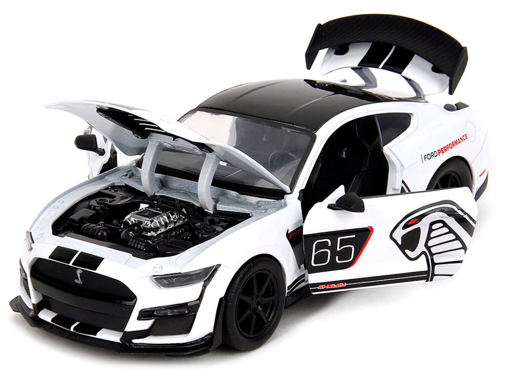 2020 Ford Mustang Shelby GT500 #65 White with Black Top and Stripes “Ford Performance” “Bigtime Muscle” Series 1/24 Diecast Model Car by Jada