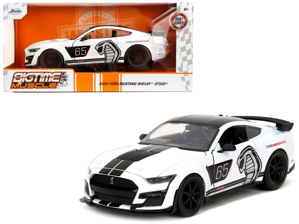 2020 Ford Mustang Shelby GT500 #65 White with Black Top and Stripes “Ford Performance” “Bigtime Muscle” Series 1/24 Diecast Model Car by Jada