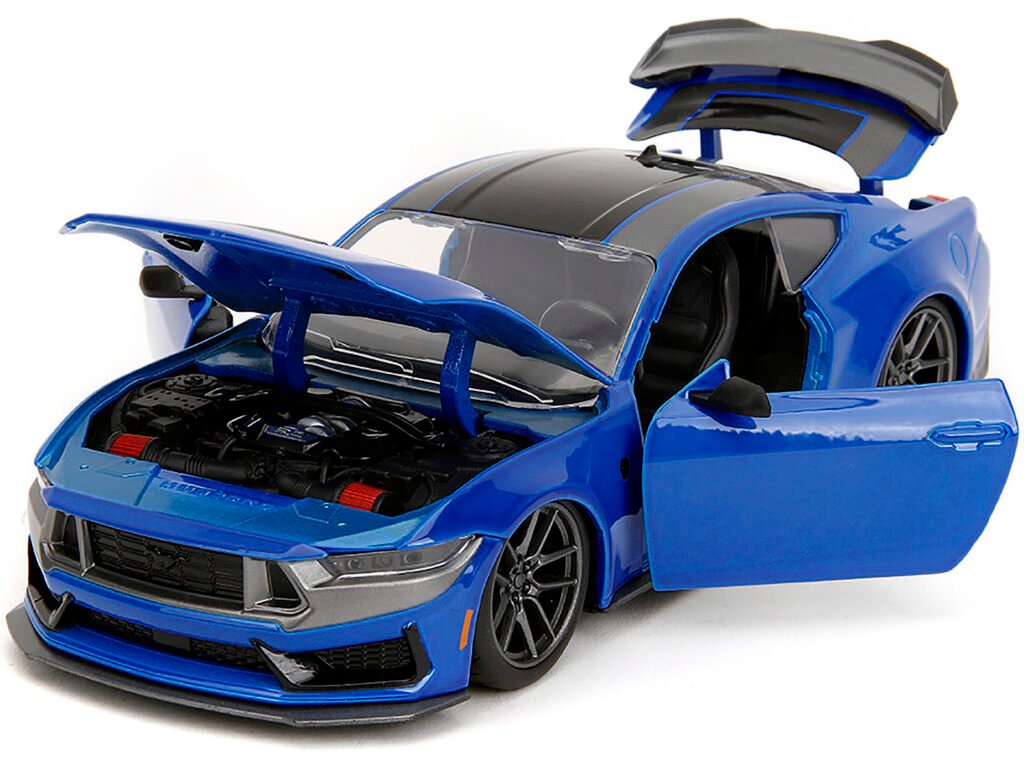 2024 Ford Mustang Dark Horse Blue Metallic with Black and Gray Stripes “Bigtime Muscle” Series 1/24 Diecast Model Car by Jada