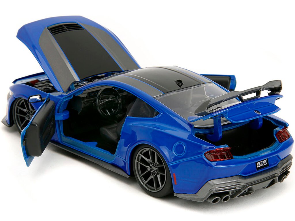 2024 Ford Mustang Dark Horse Blue Metallic with Black and Gray Stripes “Bigtime Muscle” Series 1/24 Diecast Model Car by Jada