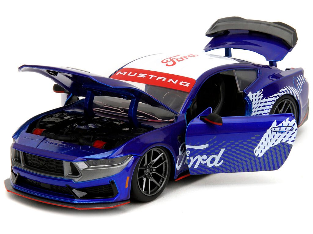 2024 Ford Mustang Dark Horse Candy Blue with White Top and “Mustang Horse Graphics” “Bigtime Muscle” Series 1/24 Diecast Model Car by Jada