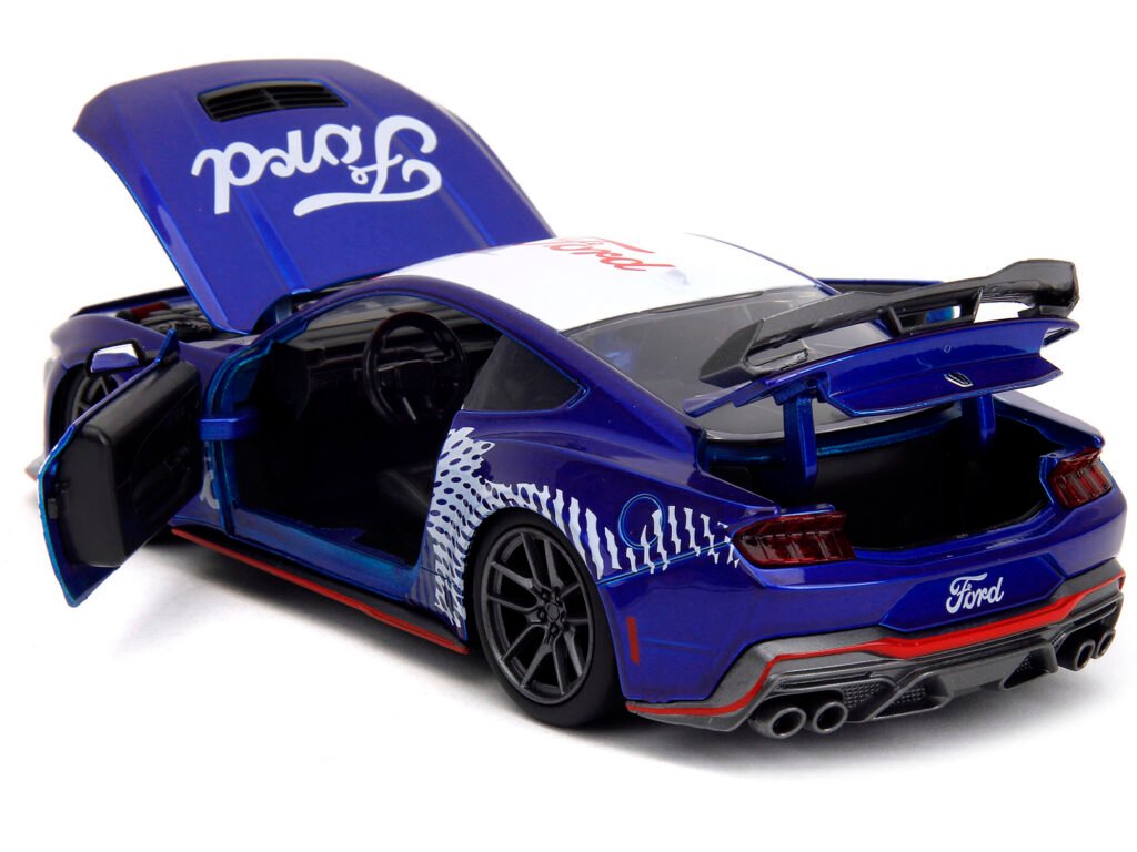 2024 Ford Mustang Dark Horse Candy Blue with White Top and “Mustang Horse Graphics” “Bigtime Muscle” Series 1/24 Diecast Model Car by Jada
