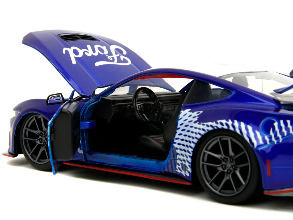 2024 Ford Mustang Dark Horse Candy Blue with White Top and “Mustang Horse Graphics” “Bigtime Muscle” Series 1/24 Diecast Model Car by Jada