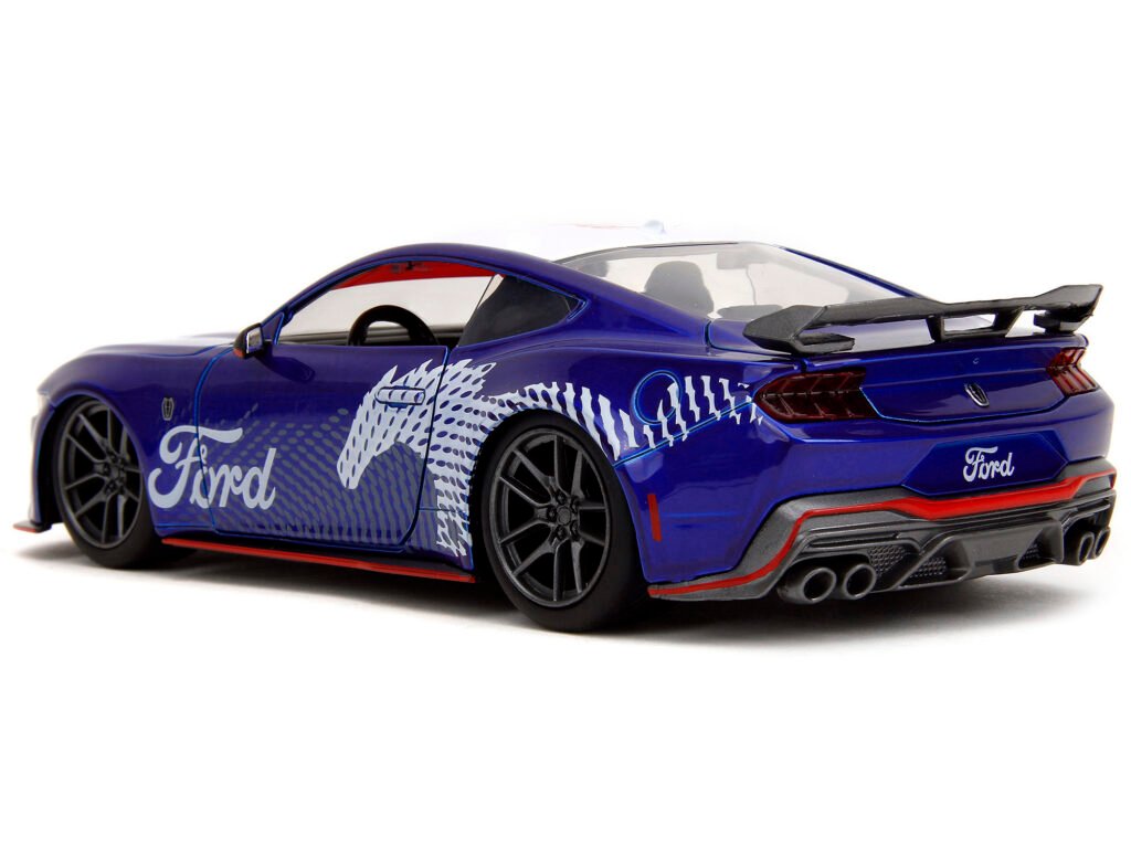 2024 Ford Mustang Dark Horse Candy Blue with White Top and “Mustang Horse Graphics” “Bigtime Muscle” Series 1/24 Diecast Model Car by Jada