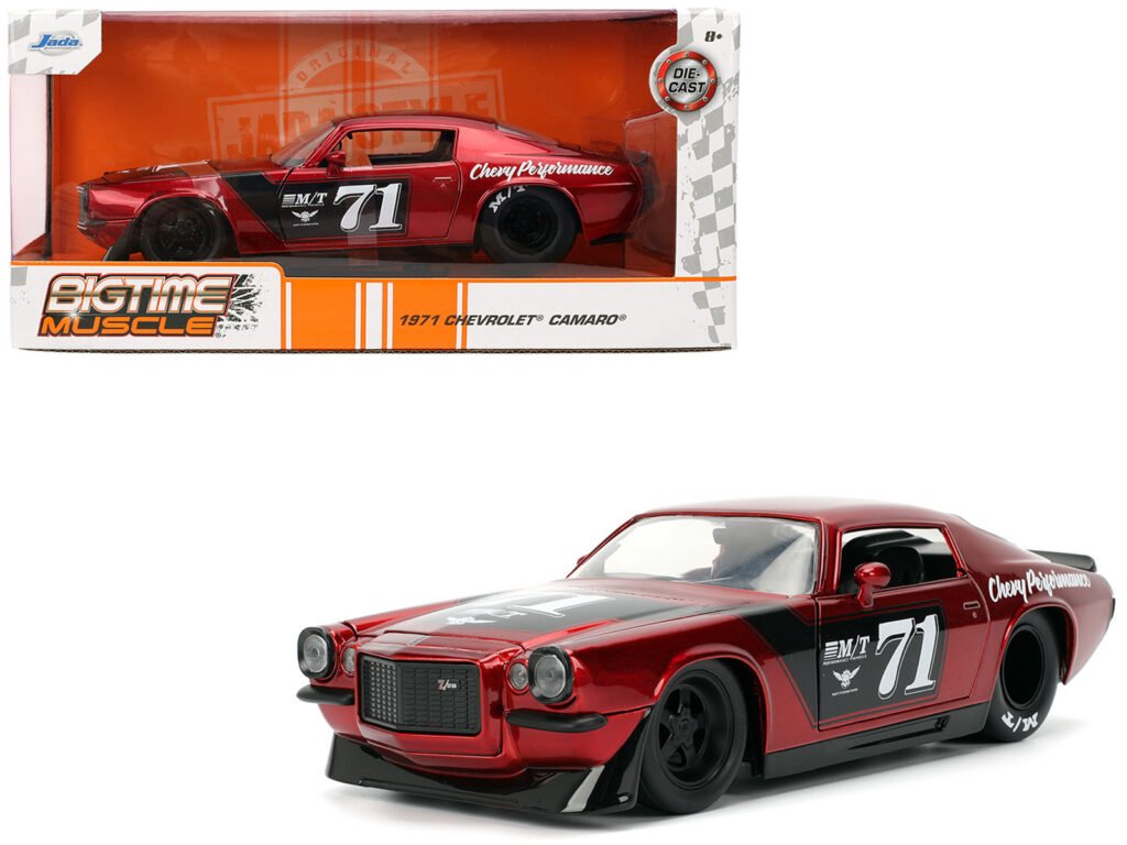 1971 Chevrolet Camaro #71 Red Metallic with Black Stripes “Bigtime Muscle” Series 1/24 Diecast Model Car by Jada