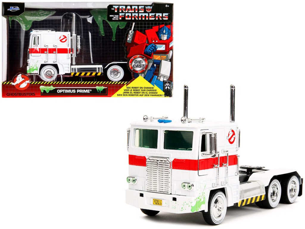 G1 Autobot Optimus Prime Truck White with Robot on Chassis from “Transformers” TV Series – “Ghostbusters” (1984) Movie Crossover “Hollywood Rides” Series 1/24 Diecast Model by Jada