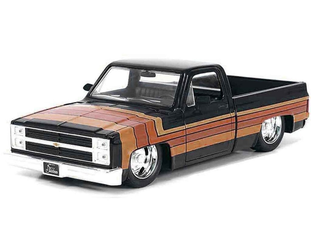 1985 Chevrolet C-10 Pickup Truck Black with Stripes and GM Rally Wheels “Just Trucks” Series 1/24 Diecast Model Car by Jada