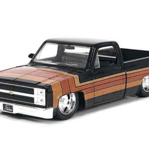 1985 Chevrolet C-10 Pickup Truck Black with Stripes and GM Rally Wheels "Just Trucks" Series 1/24 Diecast Model Car by Jada