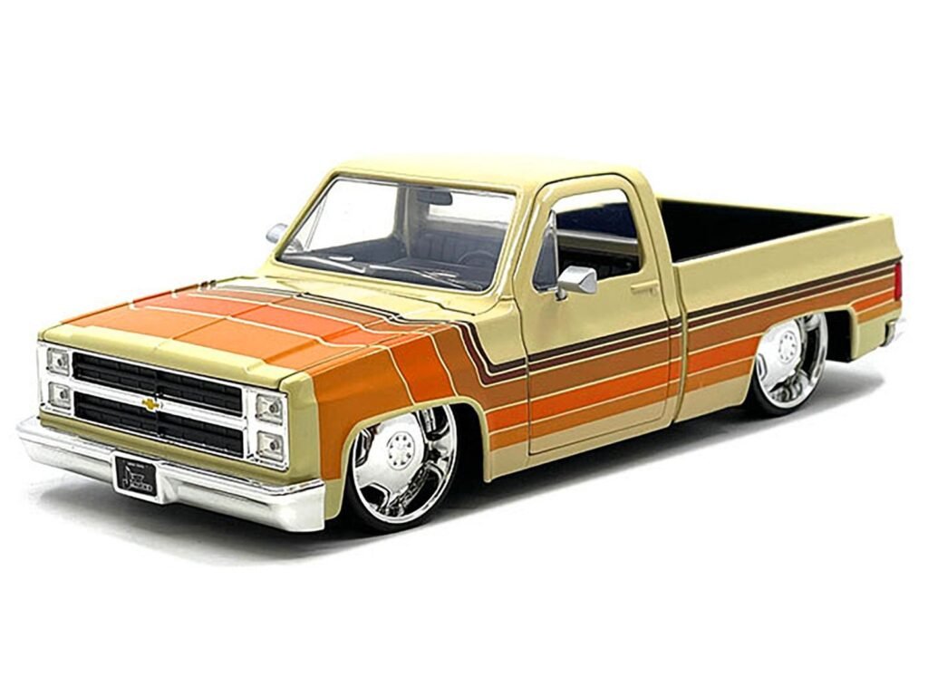 1985 Chevrolet C-10 Pickup Truck Beige with Stripes and Lowenhart Wheels “Just Trucks” Series 1/24 Diecast Model Car by Jada