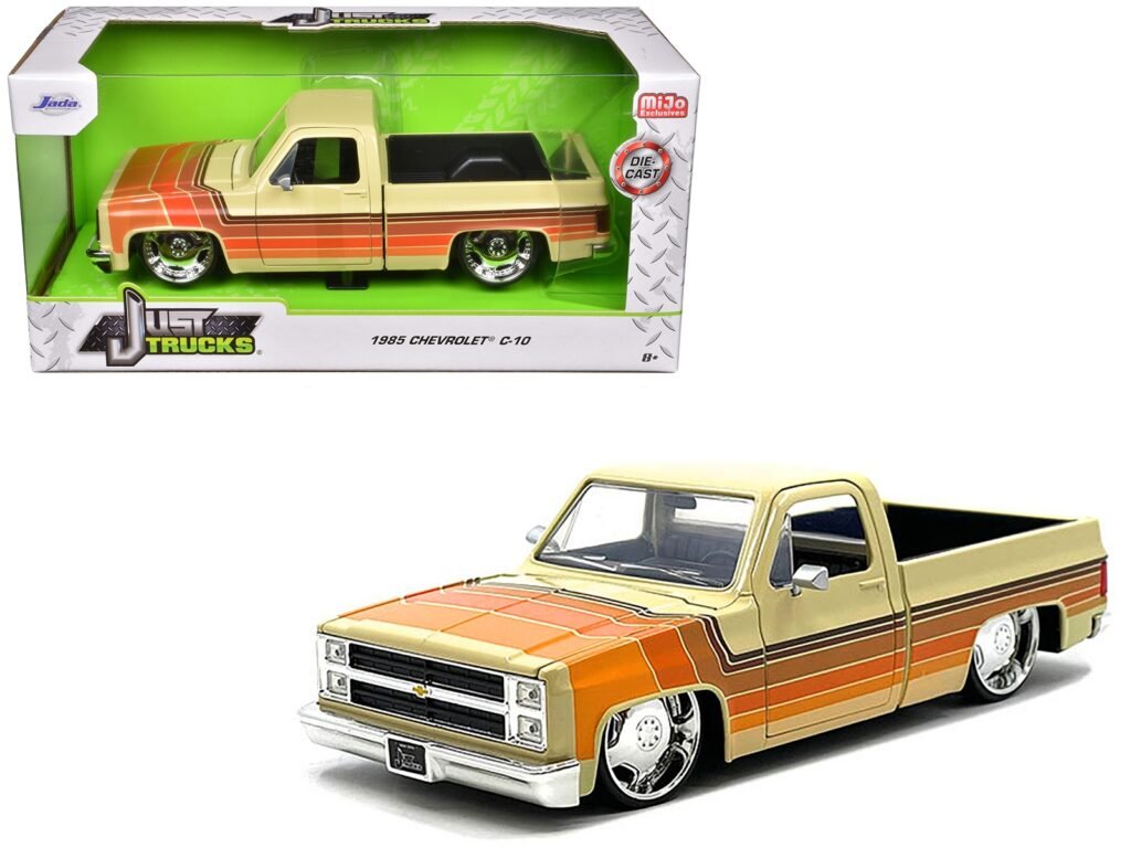 1985 Chevrolet C-10 Pickup Truck Beige with Stripes and Lowenhart Wheels “Just Trucks” Series 1/24 Diecast Model Car by Jada
