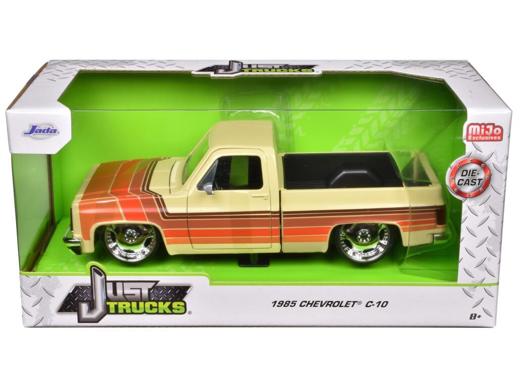 1985 Chevrolet C-10 Pickup Truck Beige with Stripes and Lowenhart Wheels “Just Trucks” Series 1/24 Diecast Model Car by Jada
