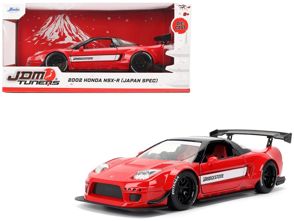 2002 Honda NSX-R RHD (Right Hand Drive) “Bridgestone” Red with Black Top and White Stripes “JDM Tuners” Series 1/24 Diecast Model Car by Jada
