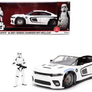2021 Dodge Charger SRT Hellcat White with Graphics and Stormtrooper Figure "Star Wars" Franchise "Hollywood Rides" Series 1/24 Diecast Model Car by Jada