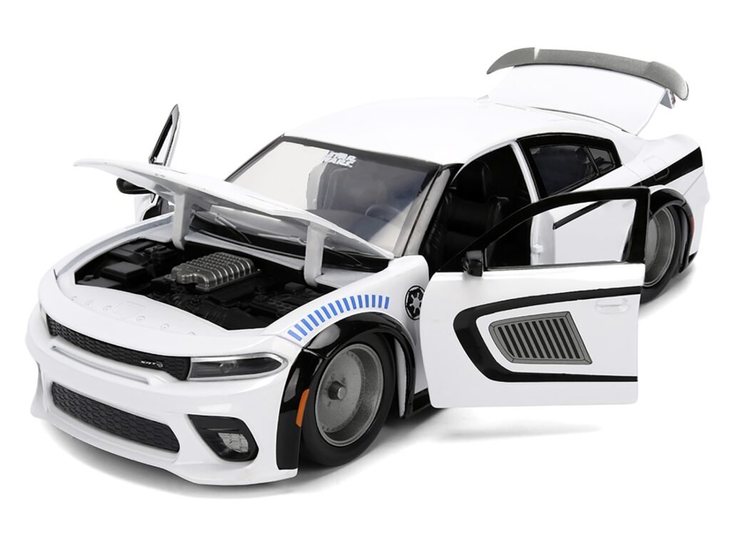 2021 Dodge Charger SRT Hellcat White with Graphics and Stormtrooper Figure “Star Wars” Franchise “Hollywood Rides” Series 1/24 Diecast Model Car by Jada