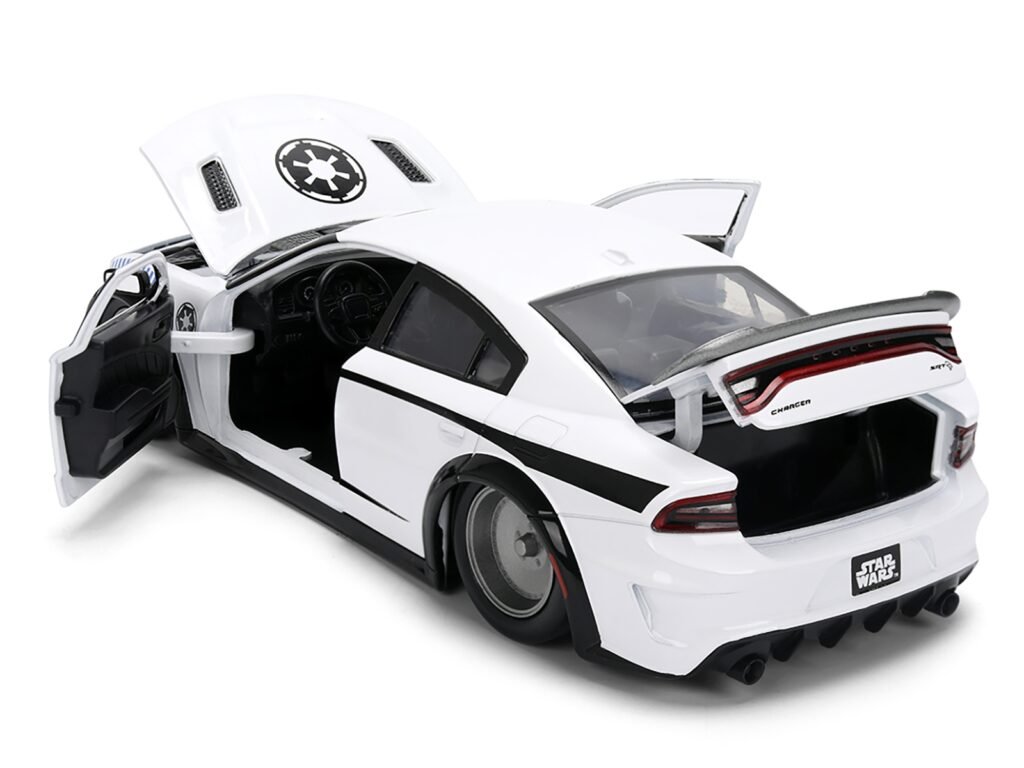 2021 Dodge Charger SRT Hellcat White with Graphics and Stormtrooper Figure “Star Wars” Franchise “Hollywood Rides” Series 1/24 Diecast Model Car by Jada