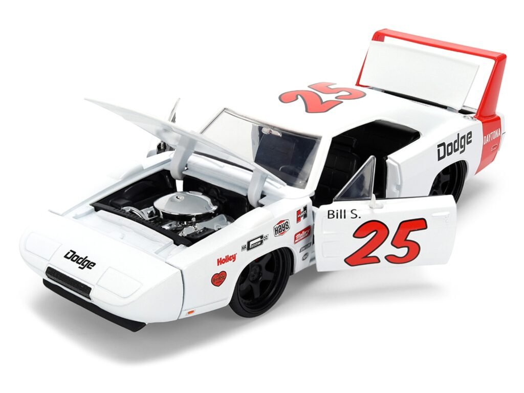 1969 Dodge Charger Daytona #25 White with Red Stripes “Bigtime Muscle” Series 1/24 Diecast Model Car by Jada