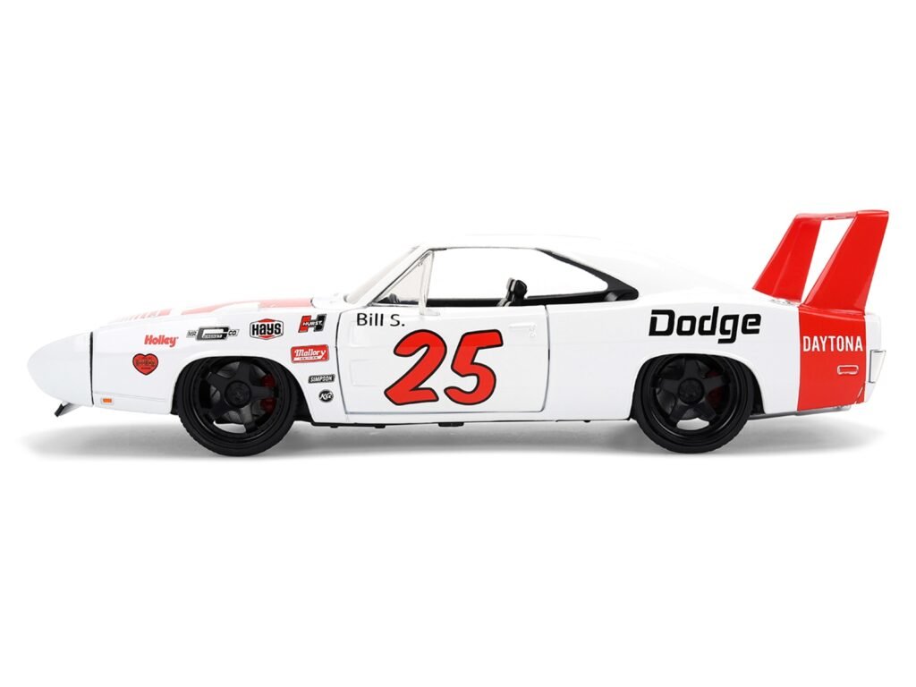 1969 Dodge Charger Daytona #25 White with Red Stripes “Bigtime Muscle” Series 1/24 Diecast Model Car by Jada