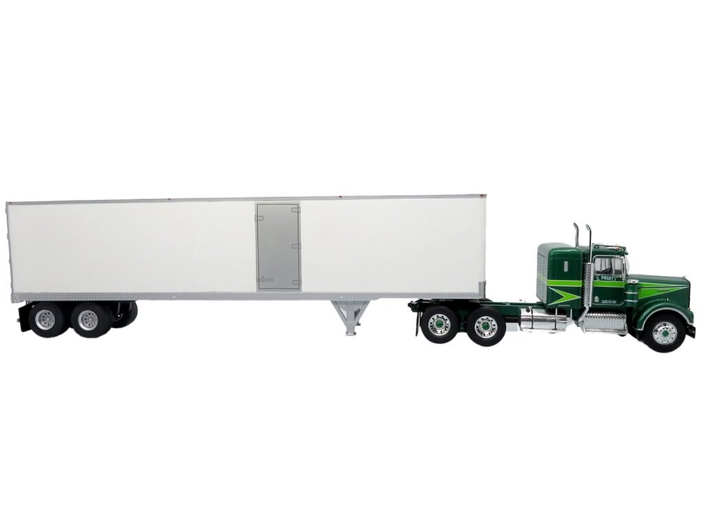 1976 Kenworth W900A Tractor with Dry Goods Trailer Green Metallic with Light Green Graphics “Vintage Heavy Haul Truck Collection” 1/43 Diecast Model by Iconic Replicas