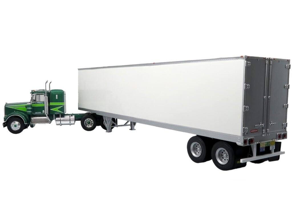 1976 Kenworth W900A Tractor with Dry Goods Trailer Green Metallic with Light Green Graphics “Vintage Heavy Haul Truck Collection” 1/43 Diecast Model by Iconic Replicas