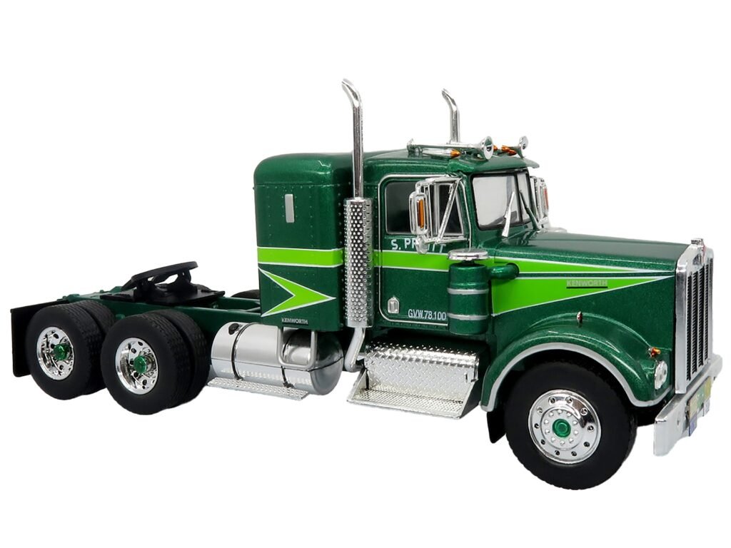 1976 Kenworth W900A Tractor with Dry Goods Trailer Green Metallic with Light Green Graphics “Vintage Heavy Haul Truck Collection” 1/43 Diecast Model by Iconic Replicas