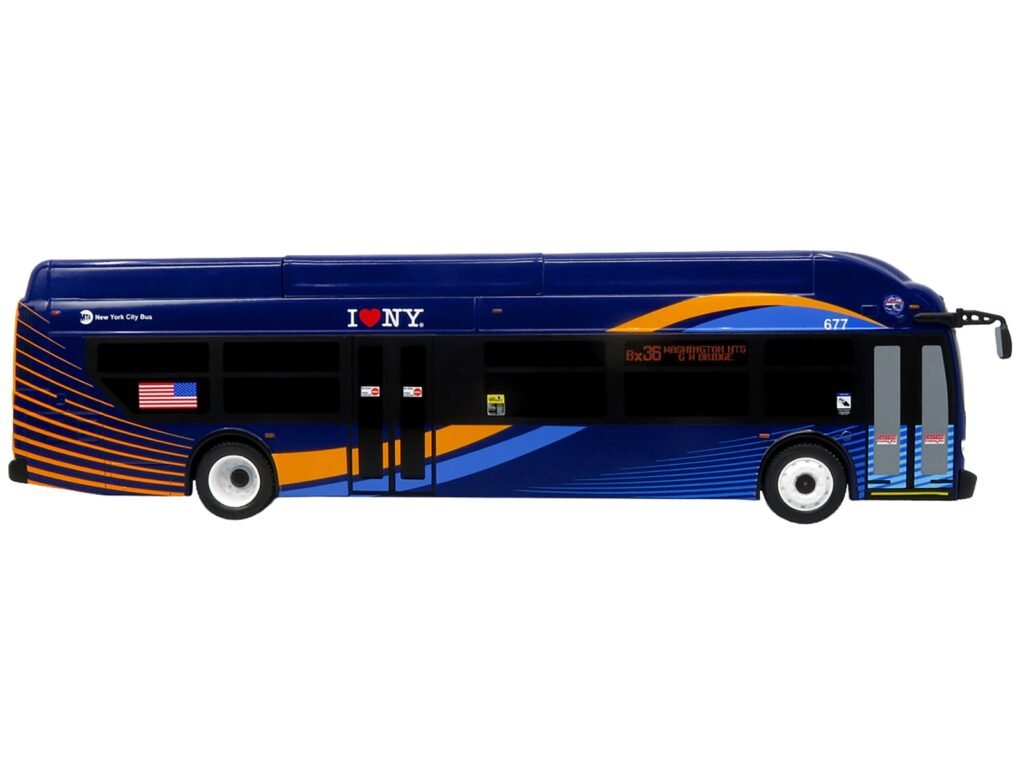 New Flyer Xcelsior Transit Bus Bank “MTA New York City” Blue with Graphics “The Bus & Motorcoach Collection” Limited Edition to 504 Pieces Worldwide 1/43 Model by Iconic Replicas