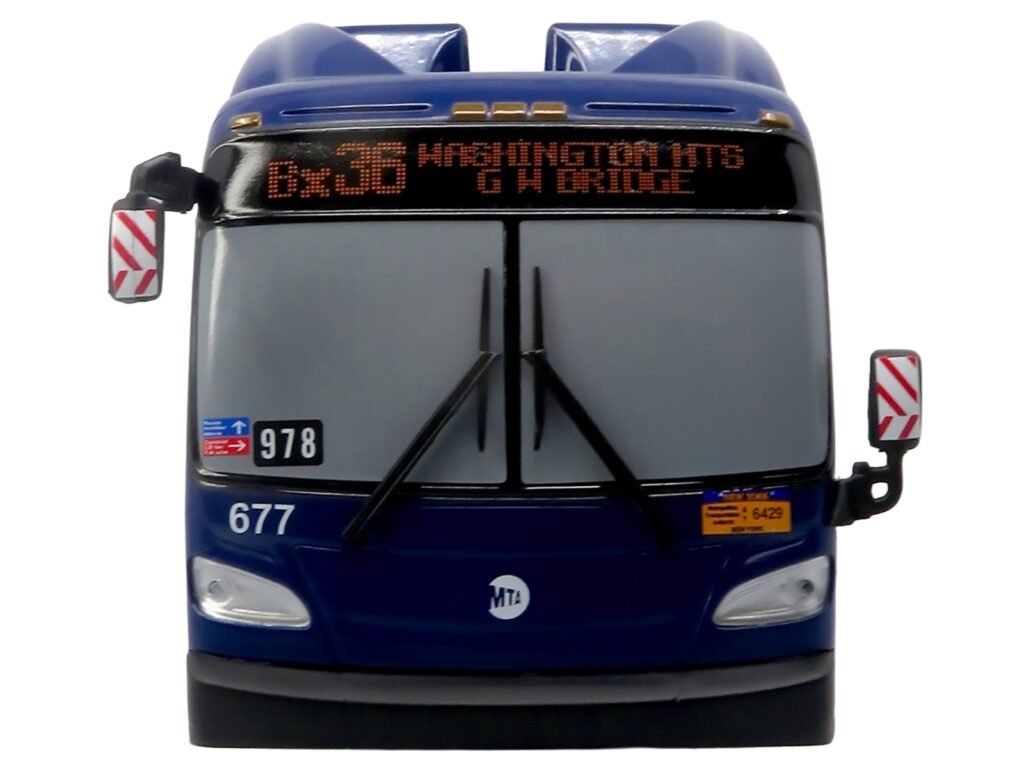 New Flyer Xcelsior Transit Bus Bank “MTA New York City” Blue with Graphics “The Bus & Motorcoach Collection” Limited Edition to 504 Pieces Worldwide 1/43 Model by Iconic Replicas