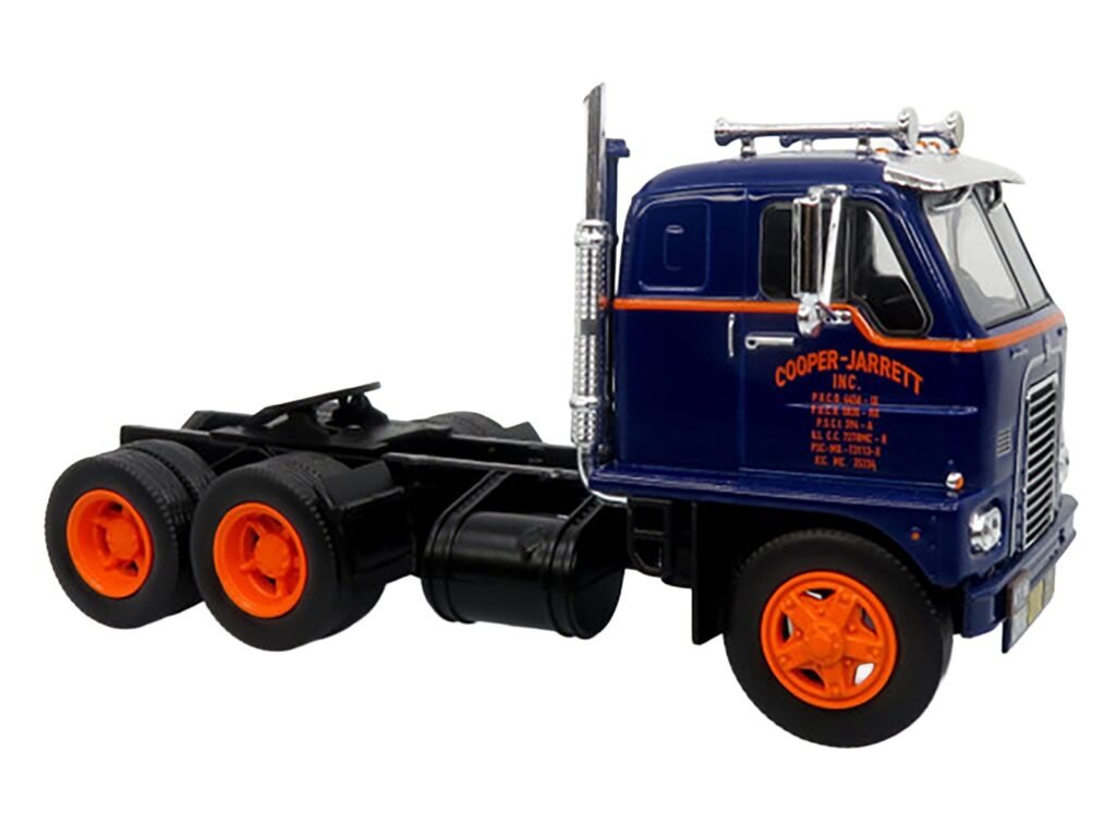 1959 International DCOF-405 Truck with Box Trailer “Cooper Jarrett Inc.” Dark Blue with Orange Stripes “North American Vintage Truck Collection” 1/43 Diecast Model by Iconic Replicas