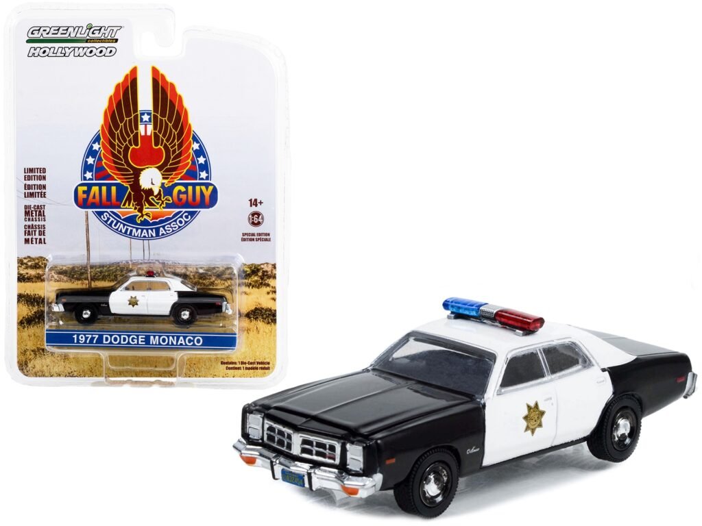 1977 Dodge Monaco Police Black and White “County Sheriff’s Department” “Fall Guy Stuntman Association” Hollywood Special Edition 1/64 Diecast Model Car by Greenlight