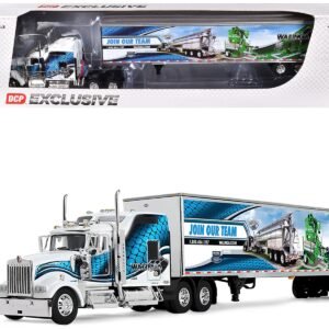 Kenworth W900L with 86" Studio Sleeper and 53' Utility Trailer with Skirts "Walinga" White with Blue Graphics 1/64 Diecast Model by DCP/First Gear